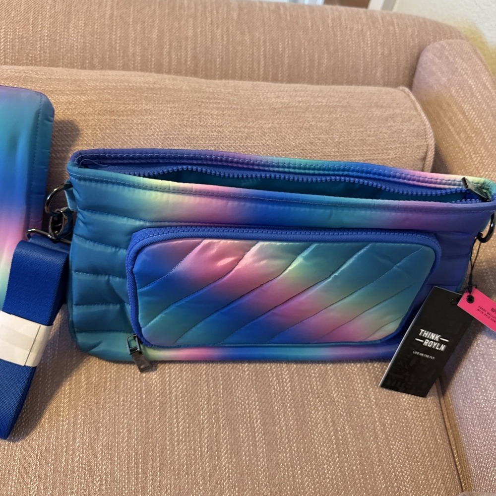 Think Royln Bank Street XL Crossbody w/Pouch Blue Lagoon Ombre Quilted RFID - Picture 3 of 15